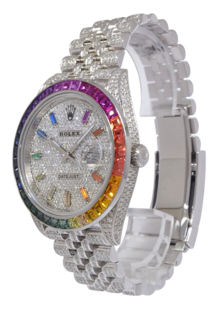 Rolex Datejust 41 Steel Rainbow Diamond Iced Out Jubilee Watch +Card '22 126300