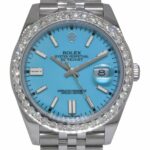 Rolex Datejust 41 Steel Turquoise Dial 3.30ct Diamond Bezel Jubilee Watch 126334