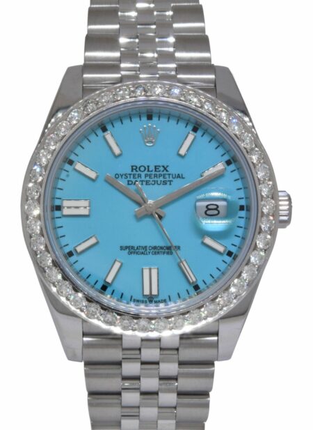 Rolex Datejust 41 Steel Turquoise Dial 3.30ct Diamond Bezel Jubilee Watch 126334