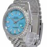 Rolex Datejust 41 Steel Turquoise Dial 3.30ct Diamond Bezel Jubilee Watch 126334