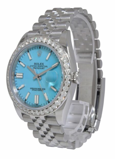 Rolex Datejust 41 Steel Turquoise Dial 3.30ct Diamond Bezel Jubilee Watch 126334