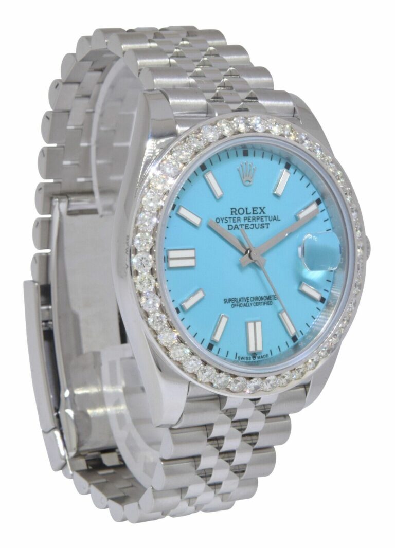 Rolex Datejust 41 Steel Turquoise Dial 3.30ct Diamond Bezel Jubilee Watch 126334