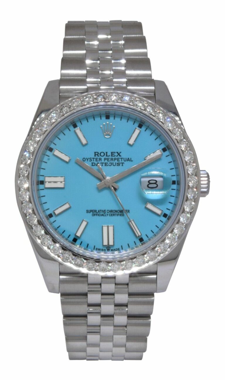 Rolex Datejust 41 Steel Turquoise Dial 3.30ct Diamond Bezel Jubilee Watch 126334