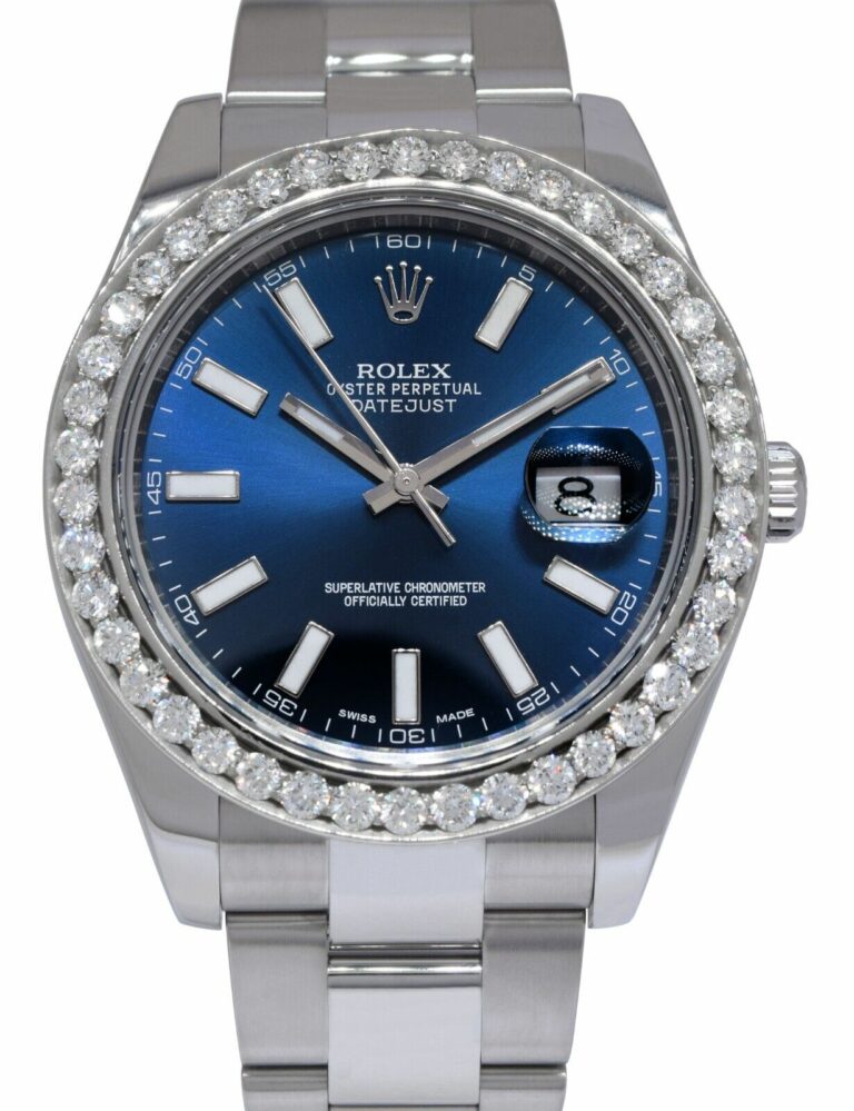 Rolex Datejust II Steel Blue Dial 
Diamond Bezel 41mm Watch +Card '15 116300