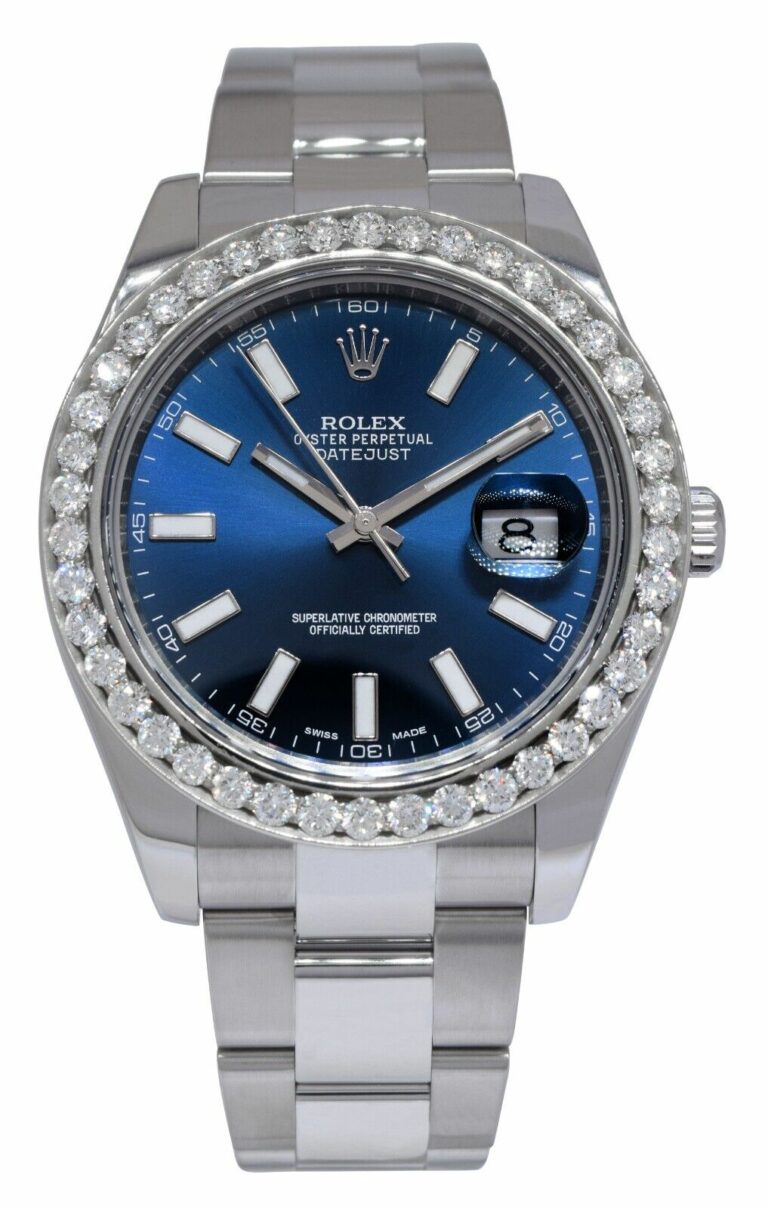 Rolex Datejust II Steel Blue Dial 
Diamond Bezel 41mm Watch +Card '15 116300