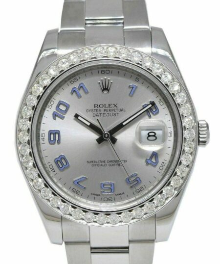 Rolex Datejust II Steel Silver/Purple Dial 
Diamond Bezel 41mm Watch Box 116334