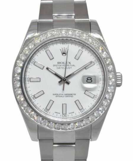 Rolex Datejust II Steel White Dial 
Diamond Bezel 41mm Watch 116300