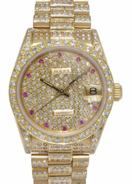 Rolex Datejust President 18k Yellow Gold Diamond Iced Out Ruby 31mm Watch 68278