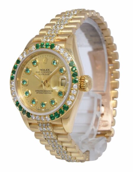 Rolex Datejust President 18k Yellow Gold Diamond/Emerald Ladies 26mm Watch 69178