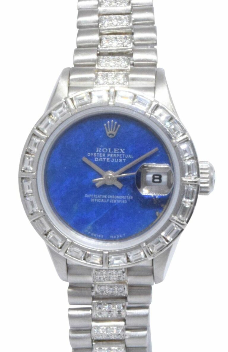 Rolex Datejust President Platinum Diamond Lapis Lazuli Dial 26mm Watch 79166