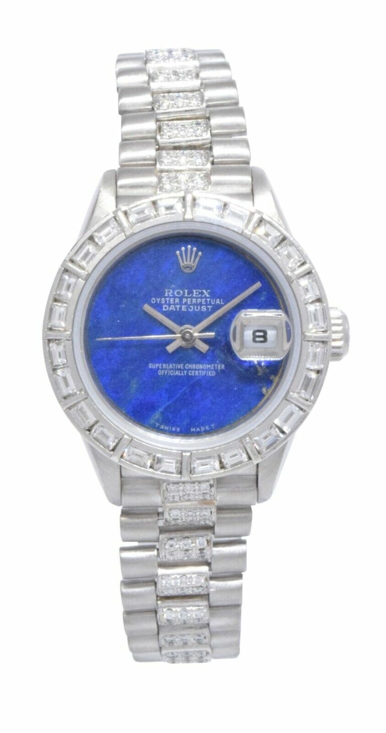 Rolex Datejust President Platinum Diamond Lapis Lazuli Dial 26mm Watch 79166