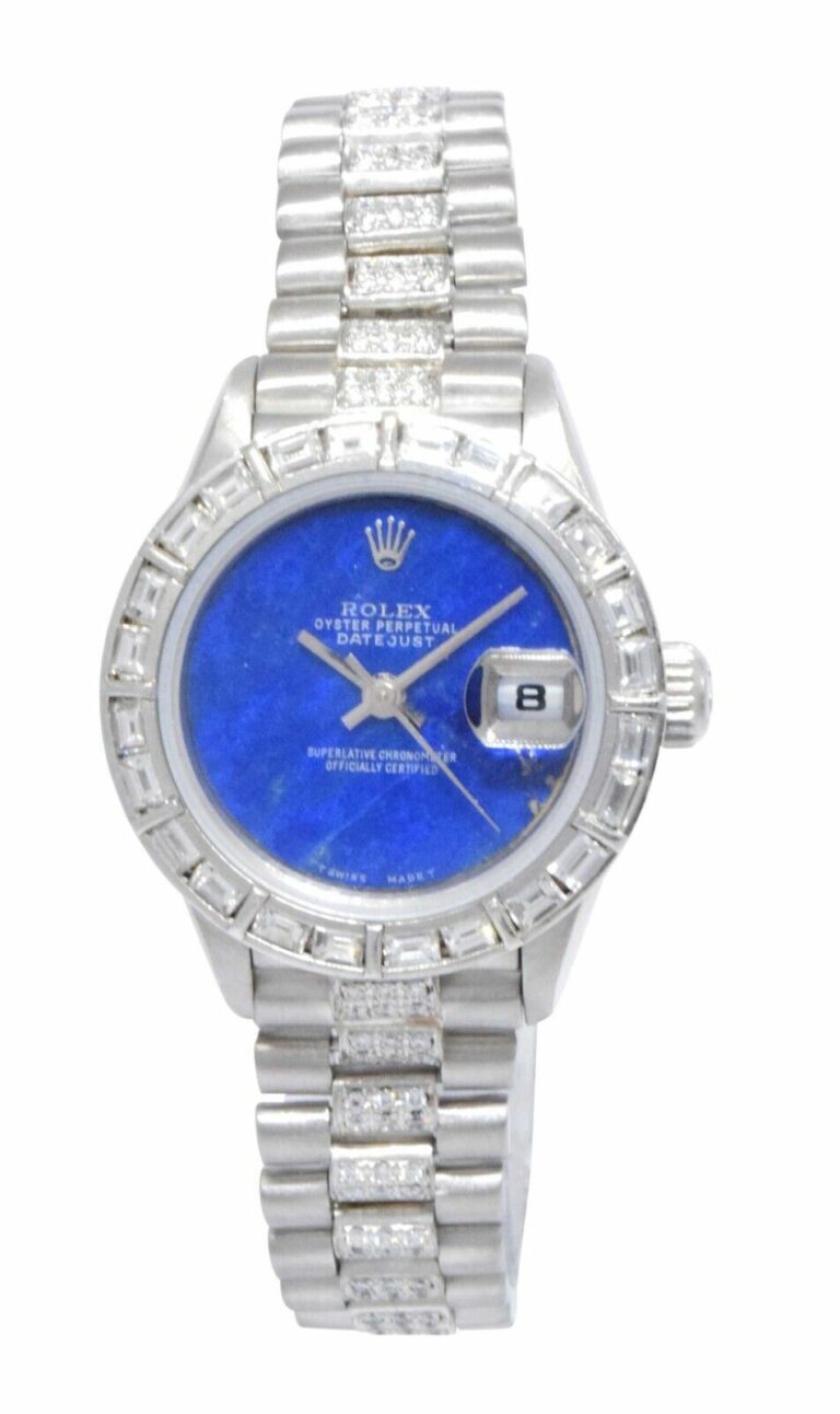 Rolex Datejust President Platinum Diamond Lapis Lazuli Dial 26mm Watch 79166