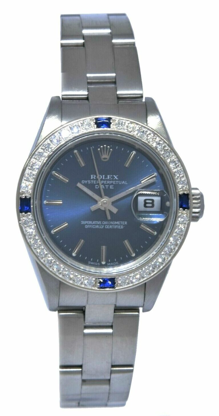 Rolex Datejust Steel Blue Dial Diamond/Sapphire Bezel Ladies 26mm Watch P 79160