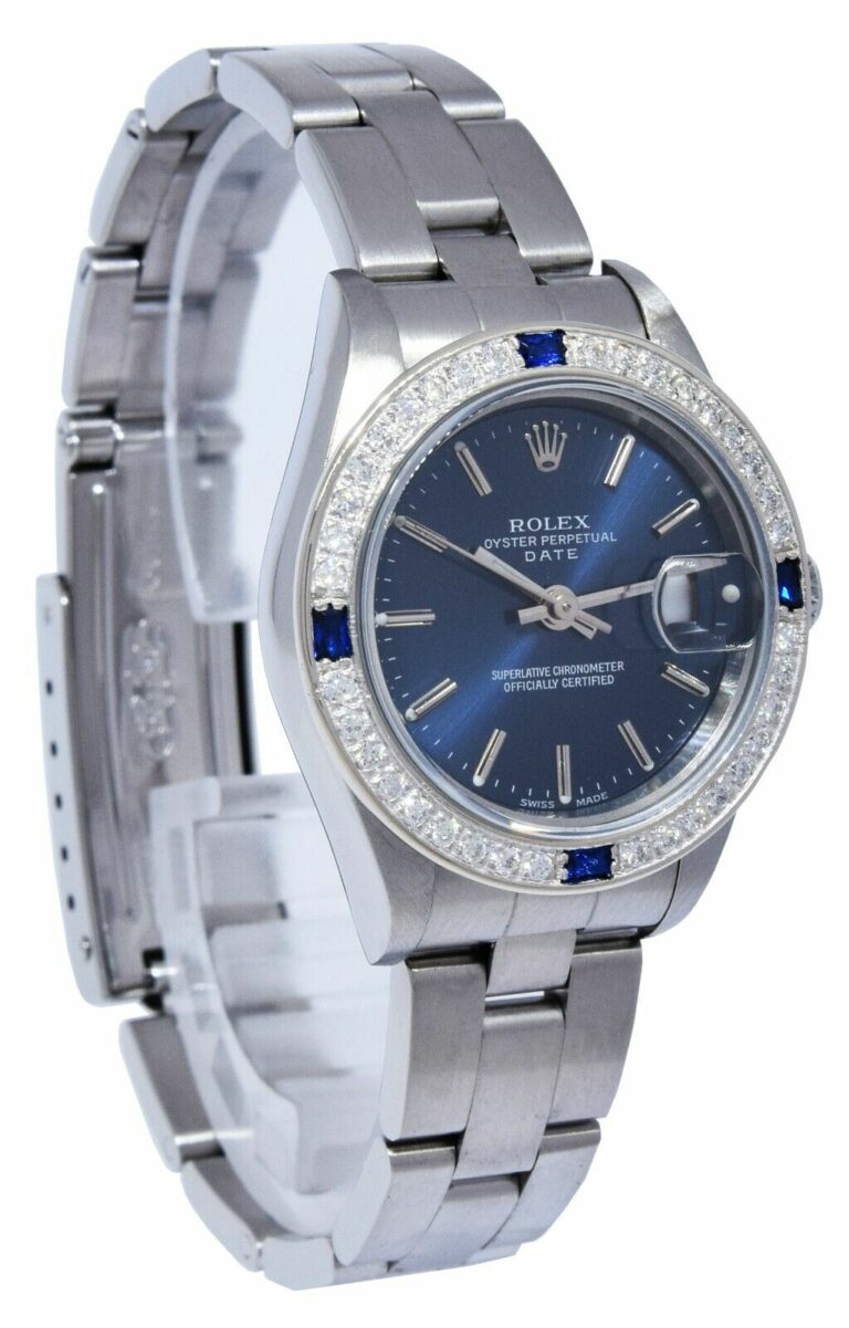 Rolex Datejust Steel Blue Dial Diamond/Sapphire Bezel Ladies 26mm Watch P 79160