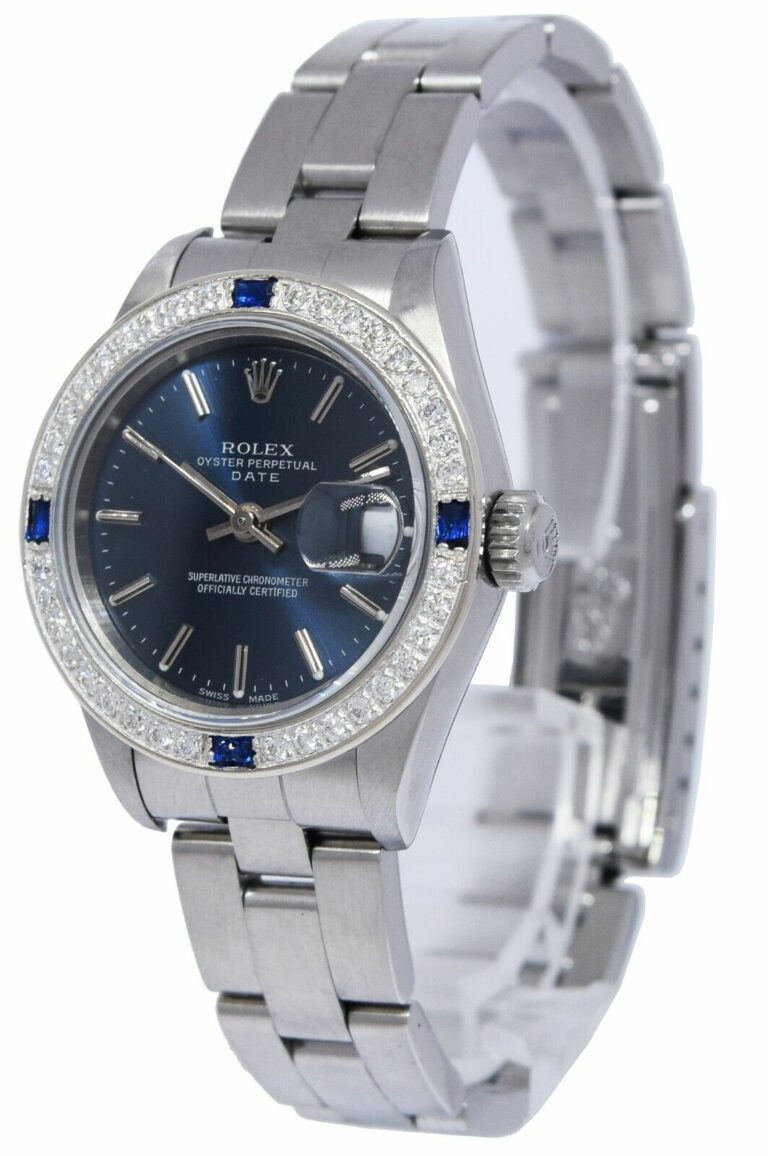 Rolex Datejust Steel Blue Dial Diamond/Sapphire Bezel Ladies 26mm Watch P 79160