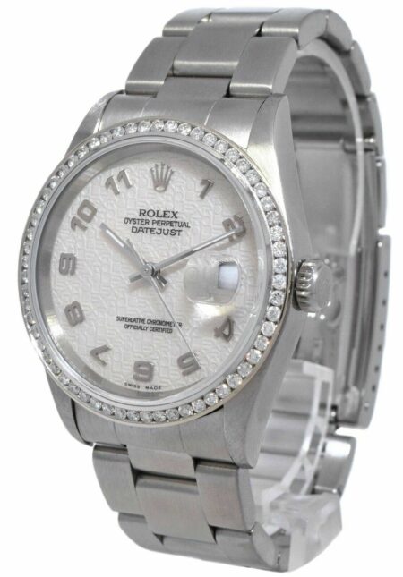 Rolex Datejust Steel Diamond Bezel Silver Jubilee Dial 36mm Watch U 16200