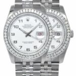 Rolex Datejust Steel White Dial 
Diamond Bezel Roulette Date 36mm Watch 116200