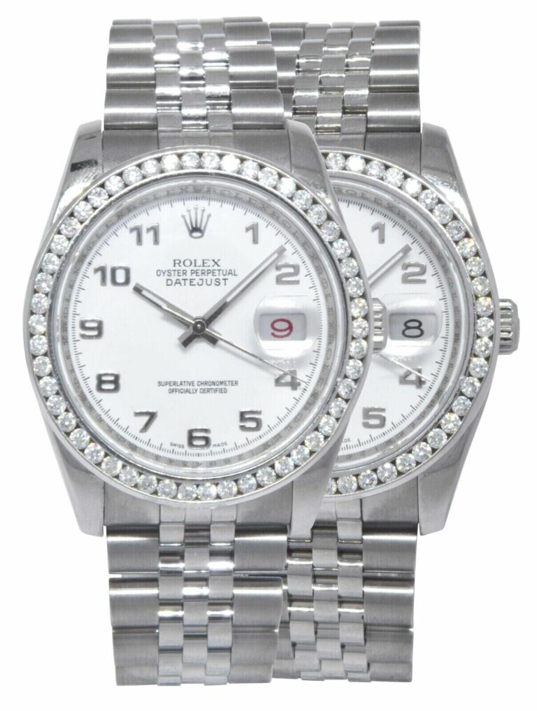 Rolex Datejust Steel White Dial 
Diamond Bezel Roulette Date 36mm Watch 116200