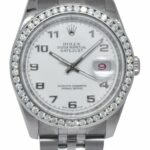 Rolex Datejust Steel White Dial 
Diamond Bezel Roulette Date 36mm Watch 116200