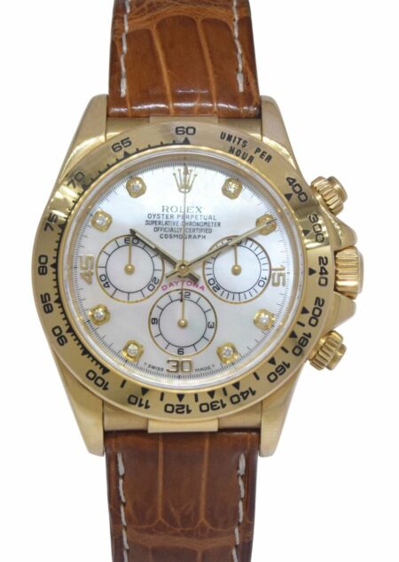 Rolex Daytona Chronograph 18k Yellow Gold MOP Diamond Mens 40mm Watch U 16518