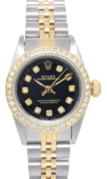 Rolex Oyster Perpetual 18k Yellow Gold/Steel Diamond Dial/Bezel 24mm Watch 67193