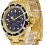 Rolex Submariner Date 18k Yellow Gold Blue Sapphire/Diamond 40mm Watch 16808