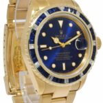 Rolex Submariner Date 18k Yellow Gold Blue Sapphire/Diamond 40mm Watch 16808