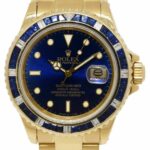 Rolex Submariner Date 18k Yellow Gold Blue Sapphire/Diamond 40mm Watch 16808