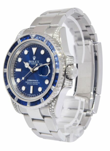 Rolex Submariner Date Steel Blue Dial Diamond & Sapphire Watch + Papers 116610