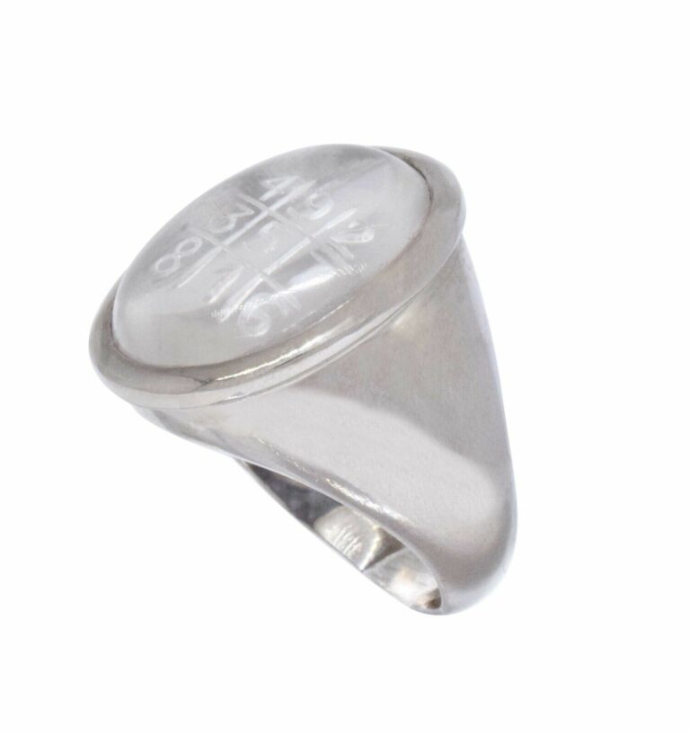 Saturn Crystal Quartz 3x3 Magic Square 18k White Gold Amulet Ring Size 8.5