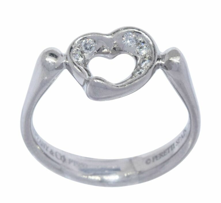 Tiffany 
Co. Elsa Peretti Open Heart Diamond 
Platinum Ladies Ring Size 5