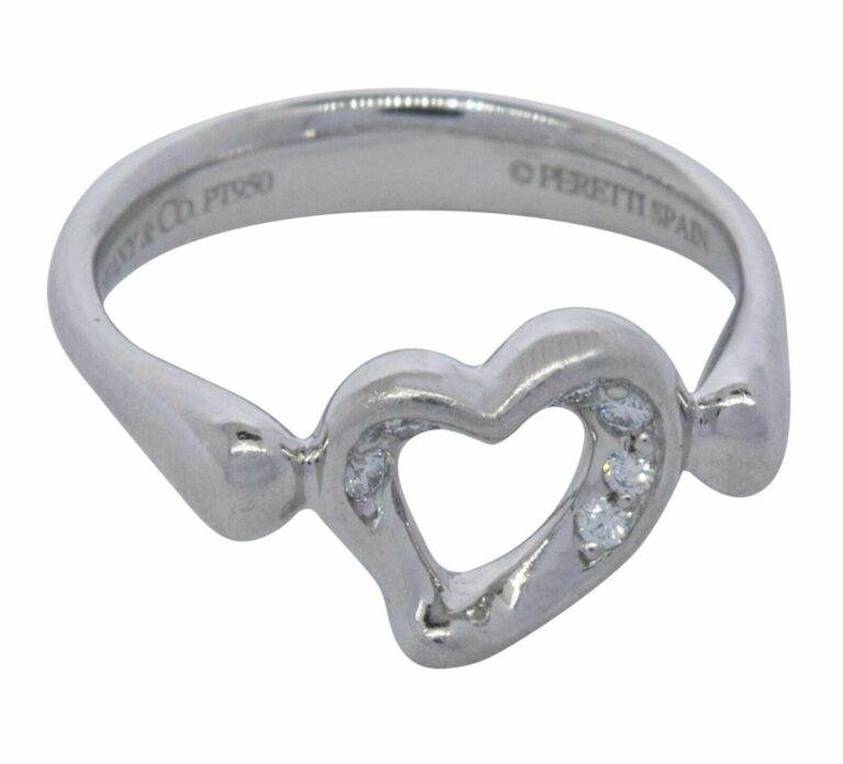 Tiffany 
Co. Elsa Peretti Open Heart Diamond 
Platinum Ladies Ring Size 5