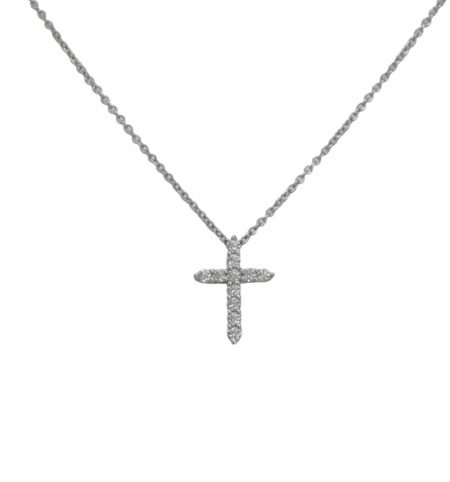 Tiffany 
Co. Platinum Diamond Mini Cross Pendant on 16" Chain