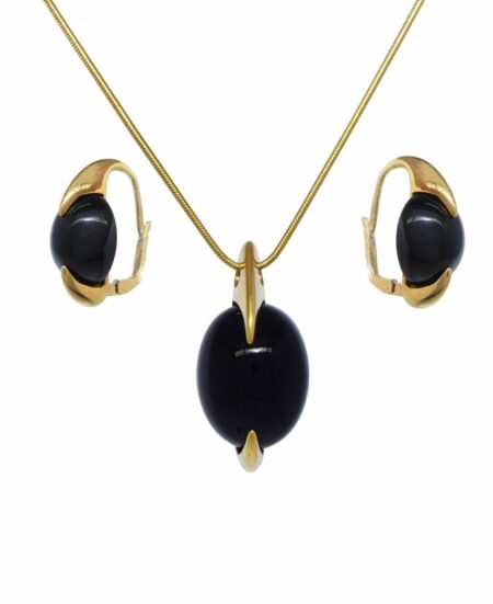 Tito Pedrini Black Onyx Gemstone in 18k Yellow Gold Necklace 
Earrings Set