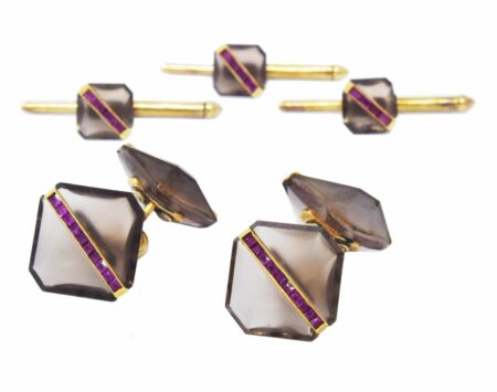 Tuxedo Set 14k Yellow Gold and Ruby Cufflinks 
Studs