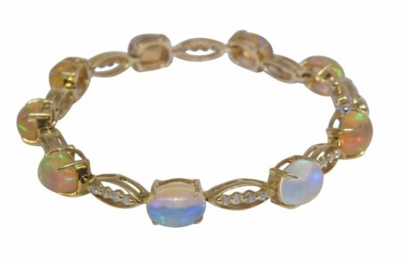 UCG 14k Yellow Gold Opal 
Diamond Ladies Bracelet 6.5"