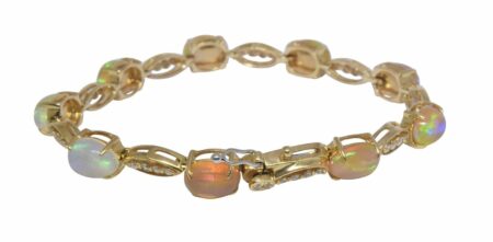 UCG 14k Yellow Gold Opal & Diamond Ladies Bracelet 6.5