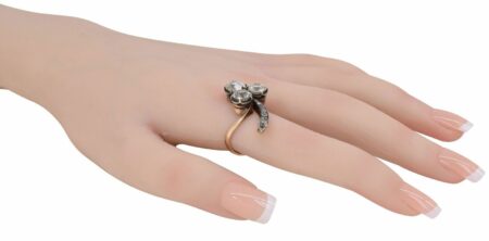 Victorian Style Diamond 14k Rose Gold & Silver Cocktail Ring Size 7.25