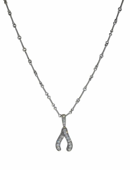 Wishbone Pendant 
Chain 18k White Gold 
Diamonds Ladies Necklace