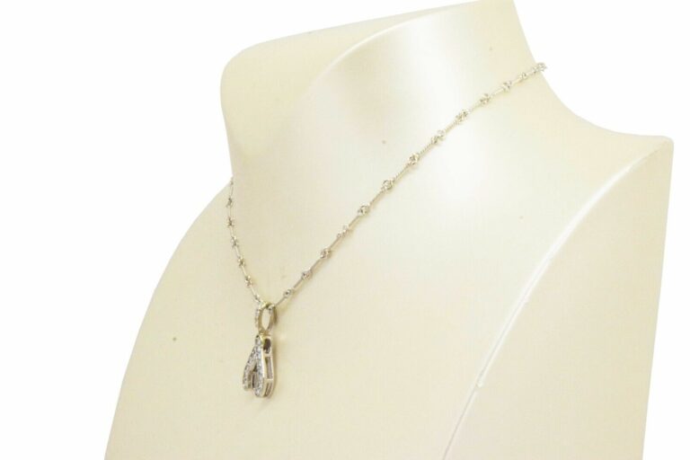 Wishbone Pendant 
Chain 18k White Gold 
Diamonds Ladies Necklace