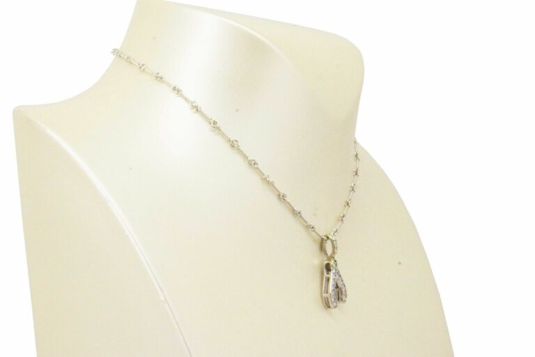 Wishbone Pendant 
Chain 18k White Gold 
Diamonds Ladies Necklace