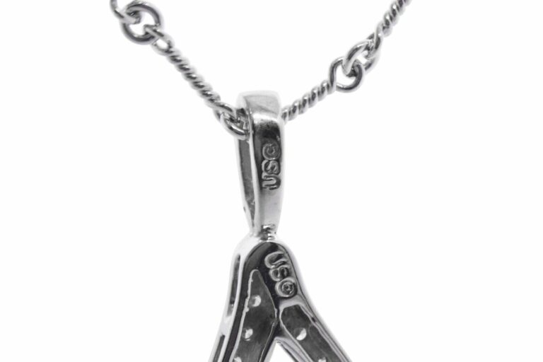 Wishbone Pendant 
Chain 18k White Gold 
Diamonds Ladies Necklace