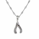 Wishbone Pendant 
Chain 18k White Gold 
Diamonds Ladies Necklace