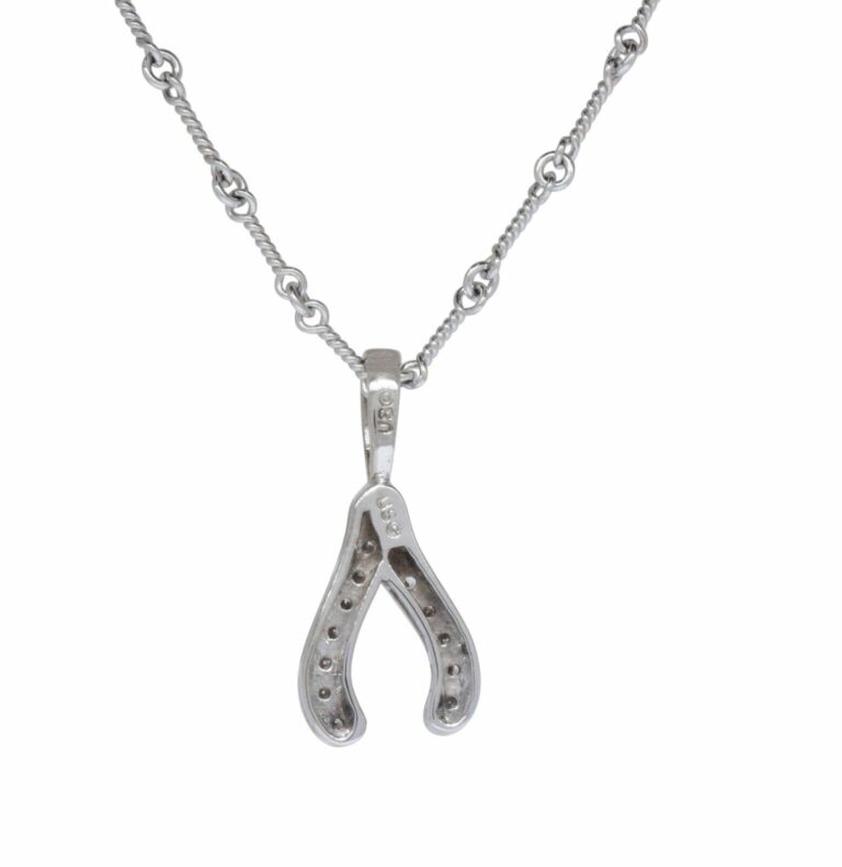 Wishbone Pendant 
Chain 18k White Gold 
Diamonds Ladies Necklace