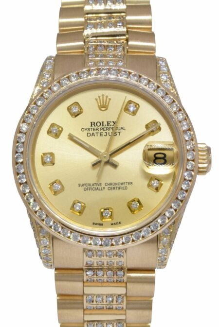 Rolex Datejust President 18k Yellow Gold 
Diamond Ladies 31mm Watch E 68278