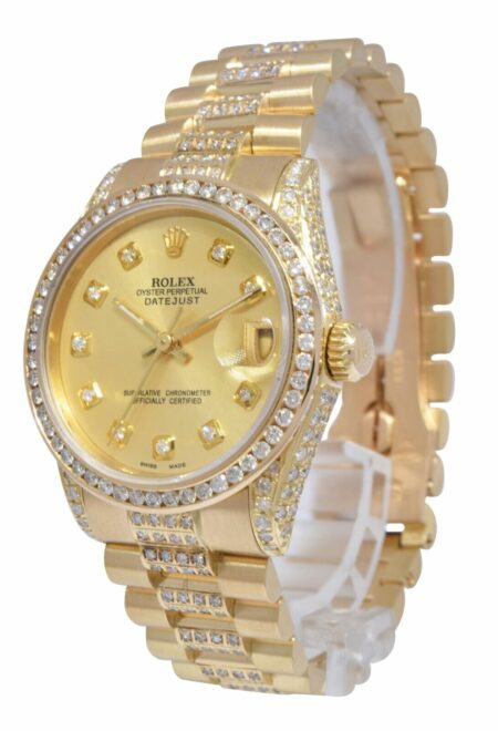 Rolex Datejust President 18k Yellow Gold & Diamond Ladies 31mm Watch E 68278