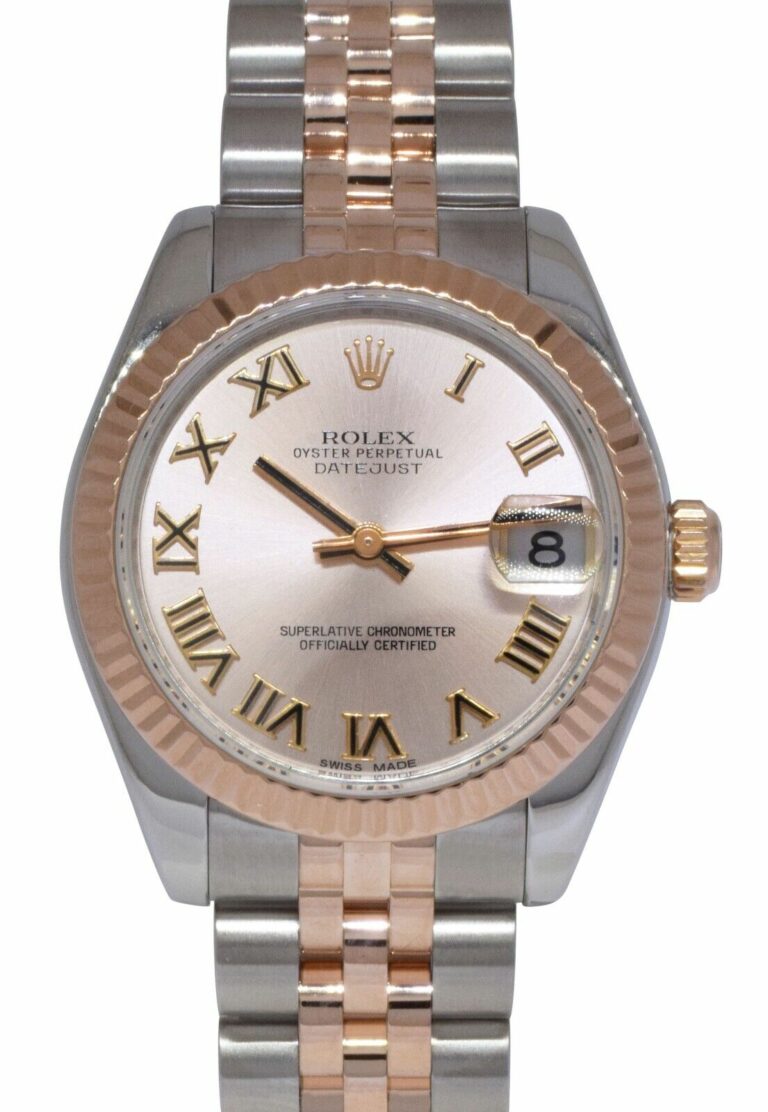 Rolex Datejust 18k Rose Gold/Steel Pink Roman Dial Ladies 31mm Watch D 178271