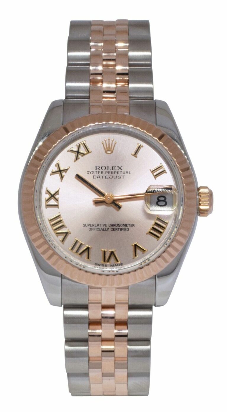 Rolex Datejust 18k Rose Gold/Steel Pink Roman Dial Ladies 31mm Watch D 178271