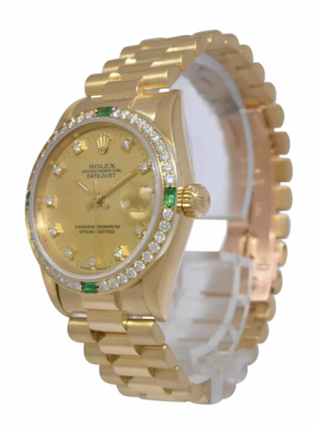 Rolex Datejust President 18k Yellow Gold Diamond D/B Emerald 31mm Watch 68278