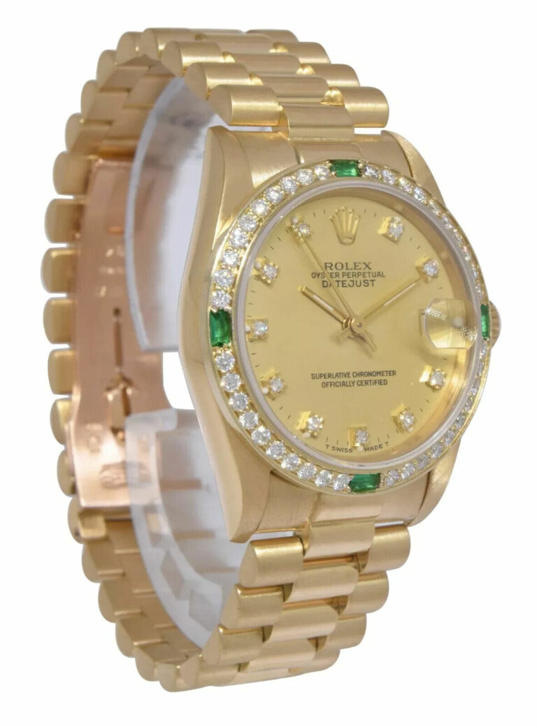 Rolex Datejust President 18k Yellow Gold Diamond D/B Emerald 31mm Watch 68278